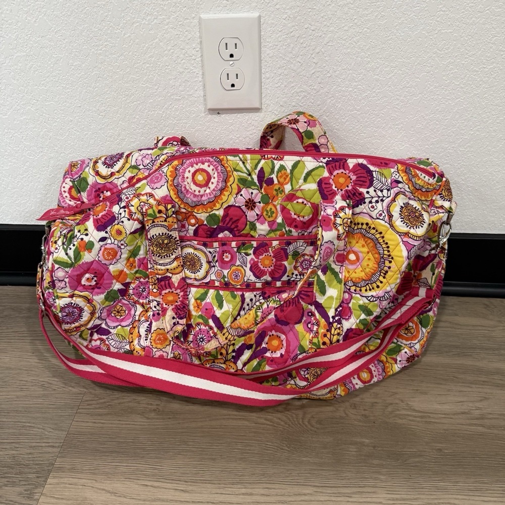 Vera Bradley Clementine Large Duffel Bag Floral Pink Orange Travel Weekender
